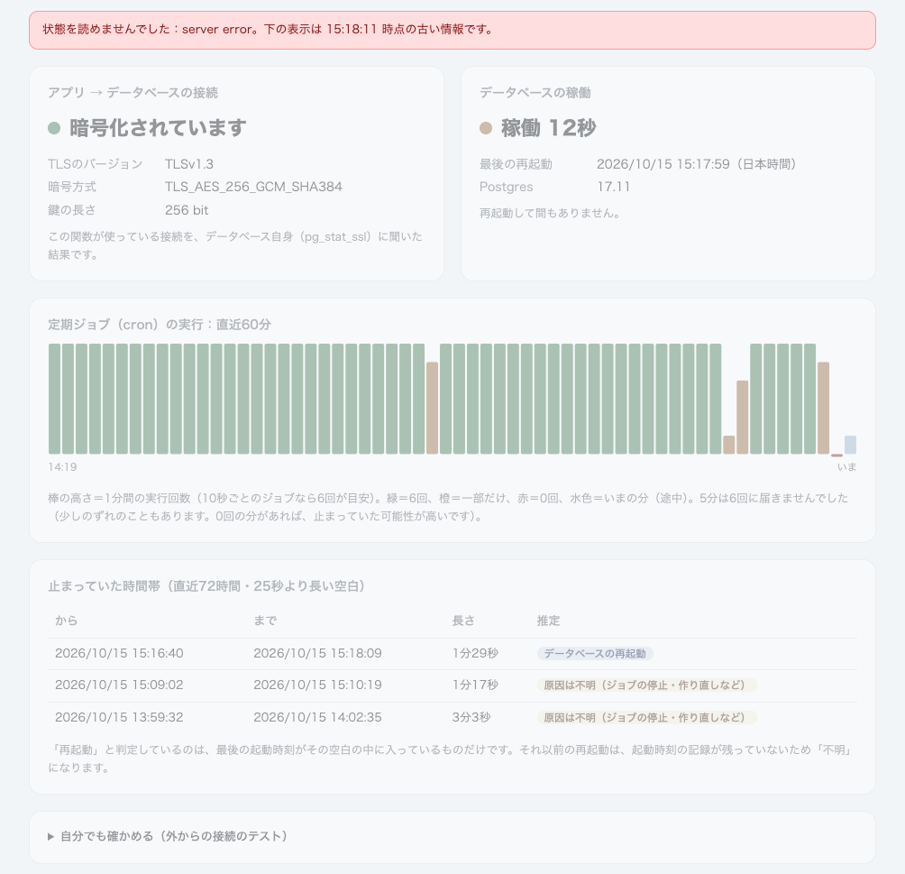 失敗したときは、灰色で「古い情報です」と出す