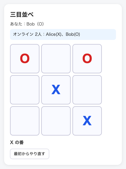 Bobの画面（同じ盤面）